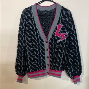 Torrid Black and Gray Cardigan with Pink Trim